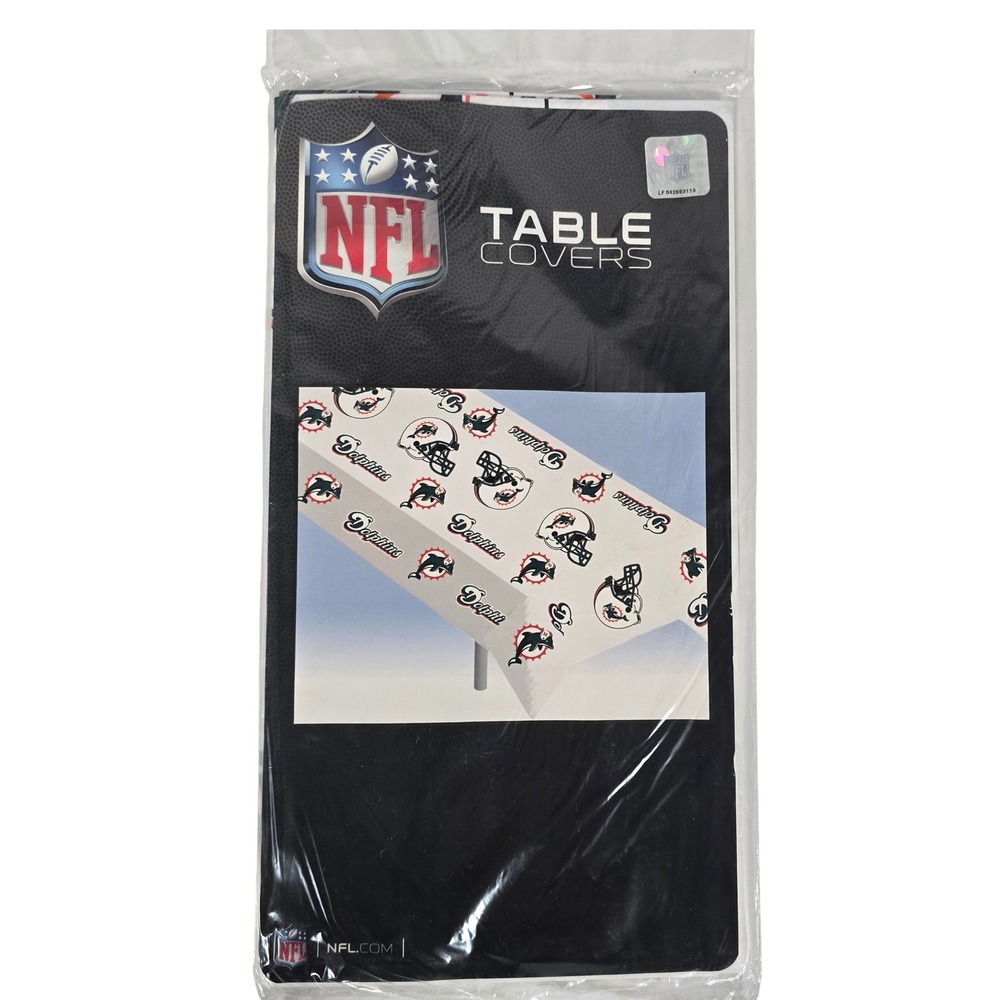 NFL Miami Dolphins Plastic Tablecover White Logo‎ Print Tailgate Party Decor
